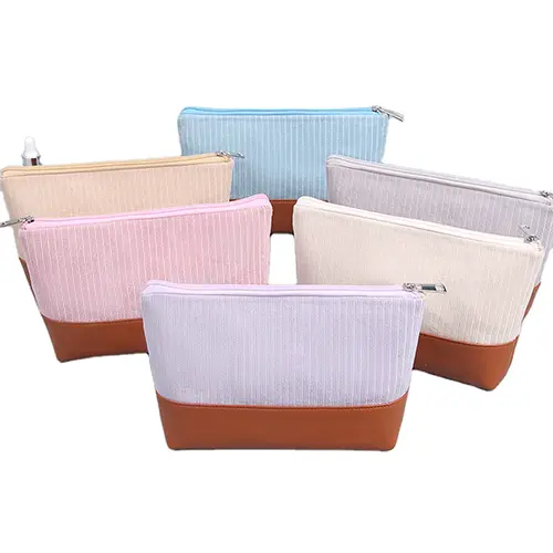 Lightweight Leather Beauty Corduroy Men's Cosmetic Bag Travel Pouch For Toiletries